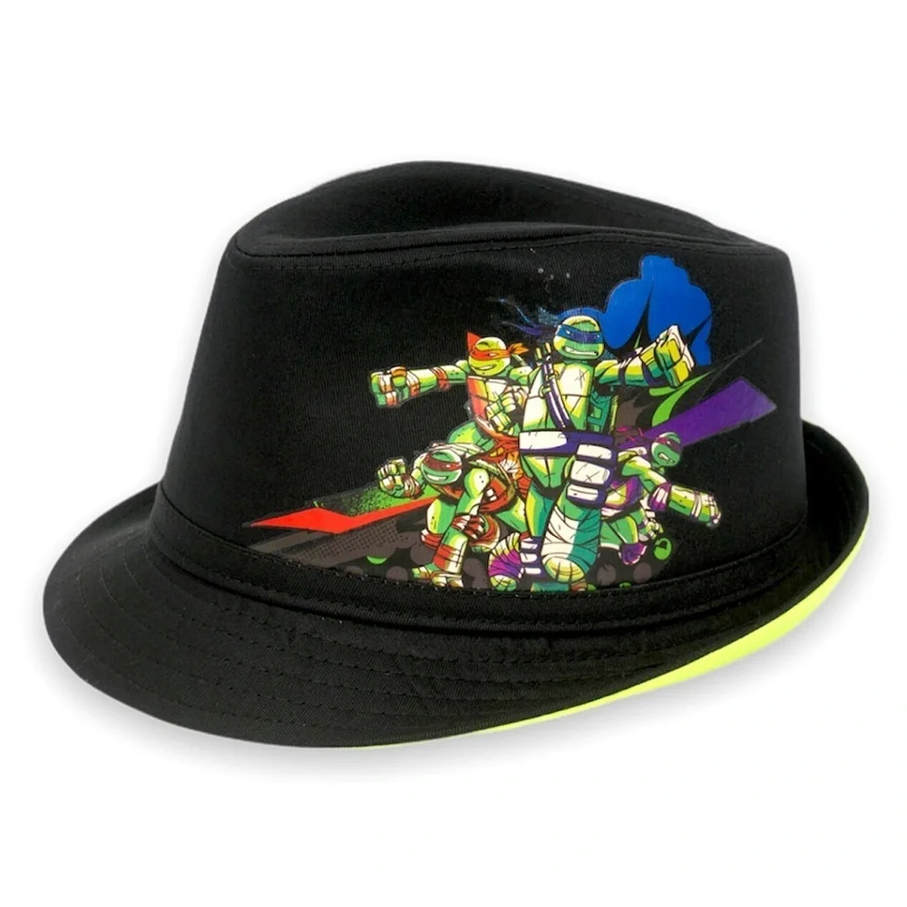Teenage Mutant Ninja Turtles Print Nickelodeon Fedora Hat Black‎ Chartreuse OSFM